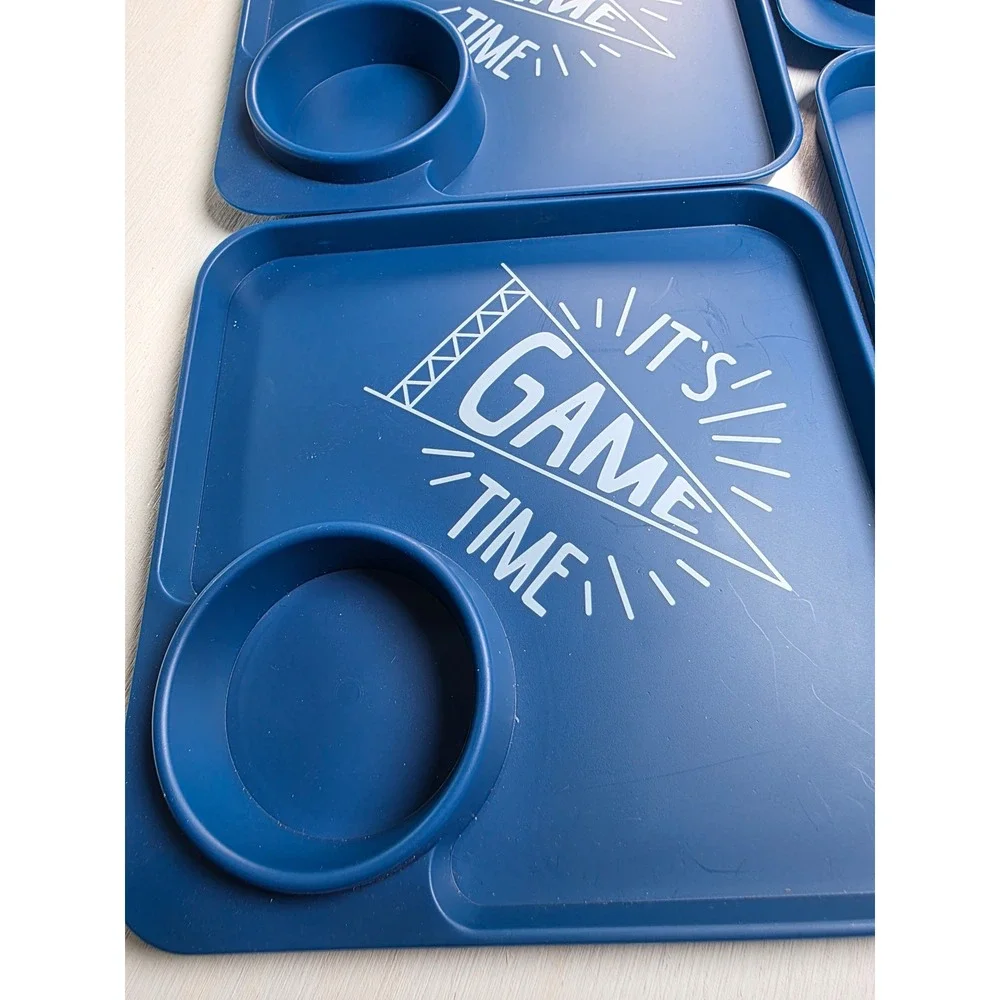 Set of 5 Its Game Time Snack Trays with Cup Holder Blue Tailgate Party Trays